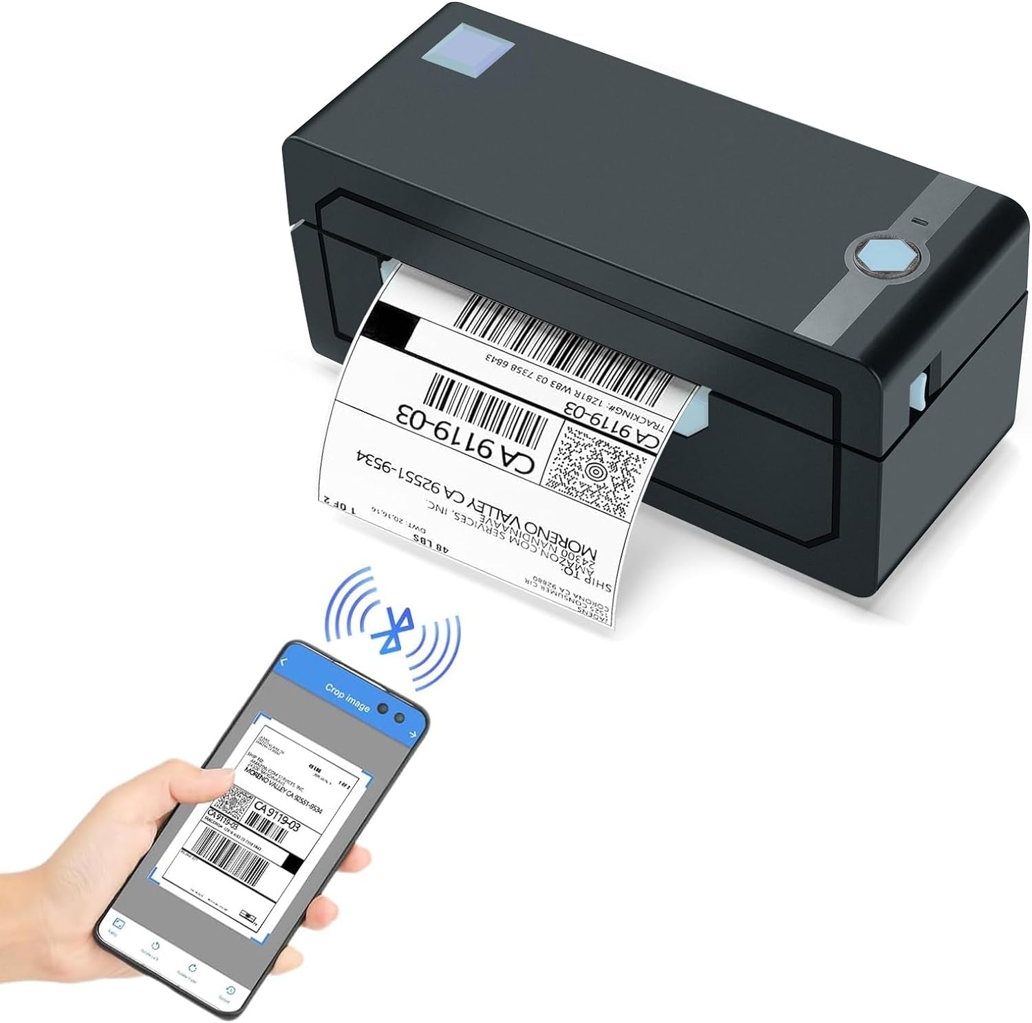 Bluetooth Thermal Monochrome Label Printer, 4X6 Shipping Label Printer, Compatible with Android&Iphone and Windows, Widely Used for Hermes, Royal Mail, Amazon, Shopify, Ebay