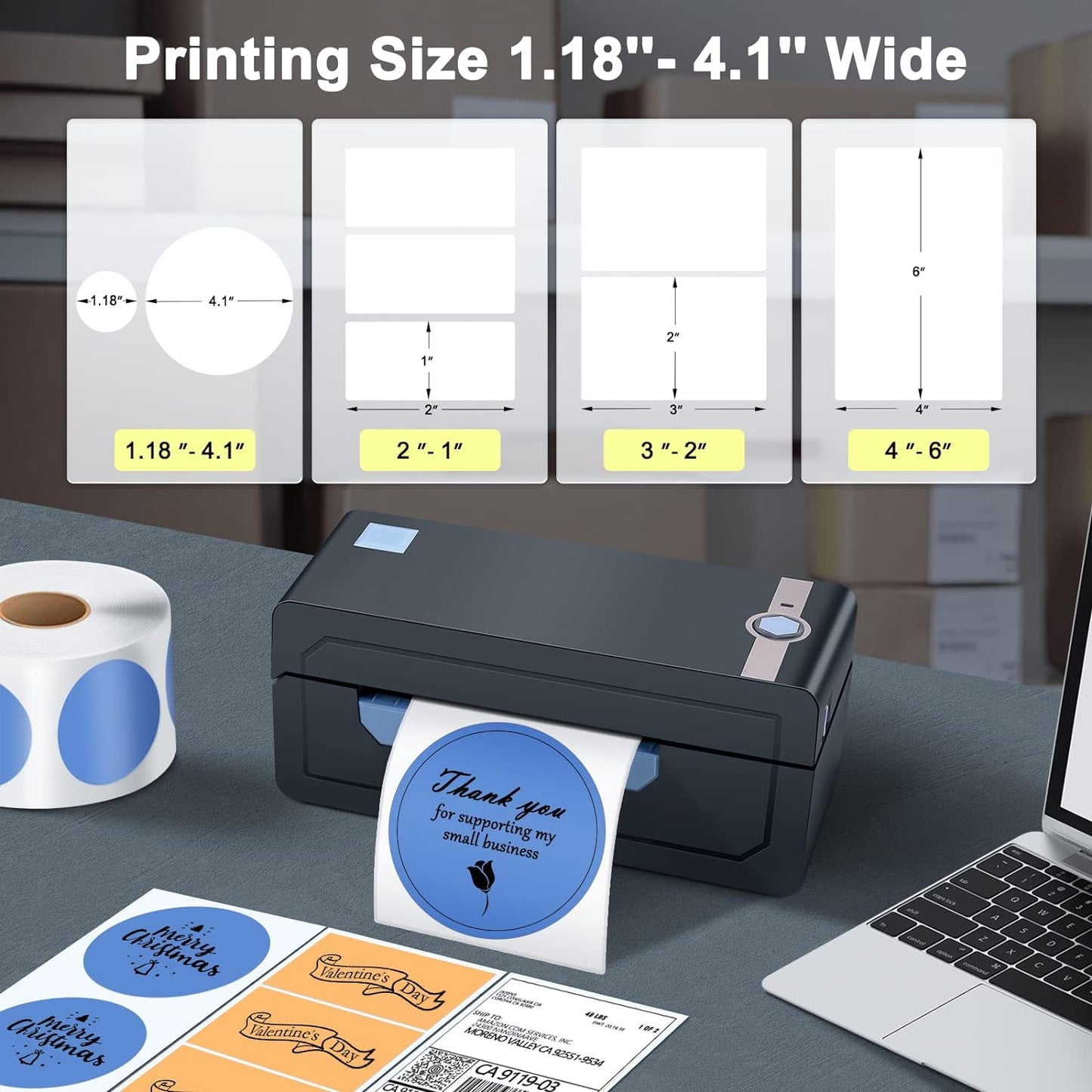 Bluetooth Thermal Monochrome Label Printer, 4X6 Shipping Label Printer, Compatible with Android&Iphone and Windows, Widely Used for Hermes, Royal Mail, Amazon, Shopify, Ebay