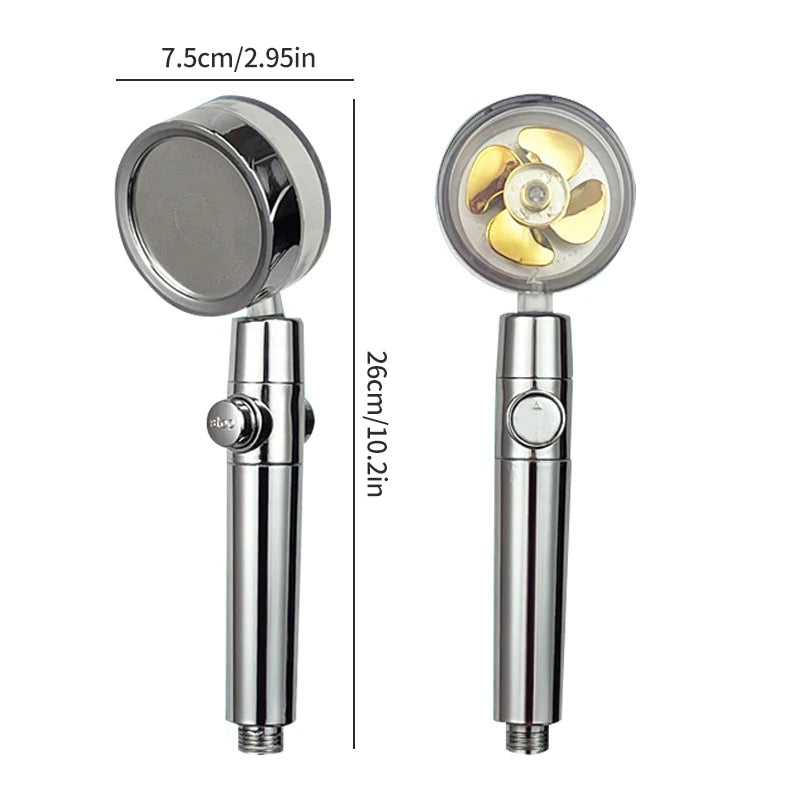 Pressurized Shower Head Water Saving 360 Rotating Twin Turbo Pressurized Propeller Fan Shower Head Bathroom Accessories